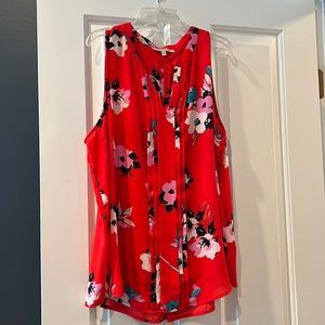 Red/floral sleeveless blouse